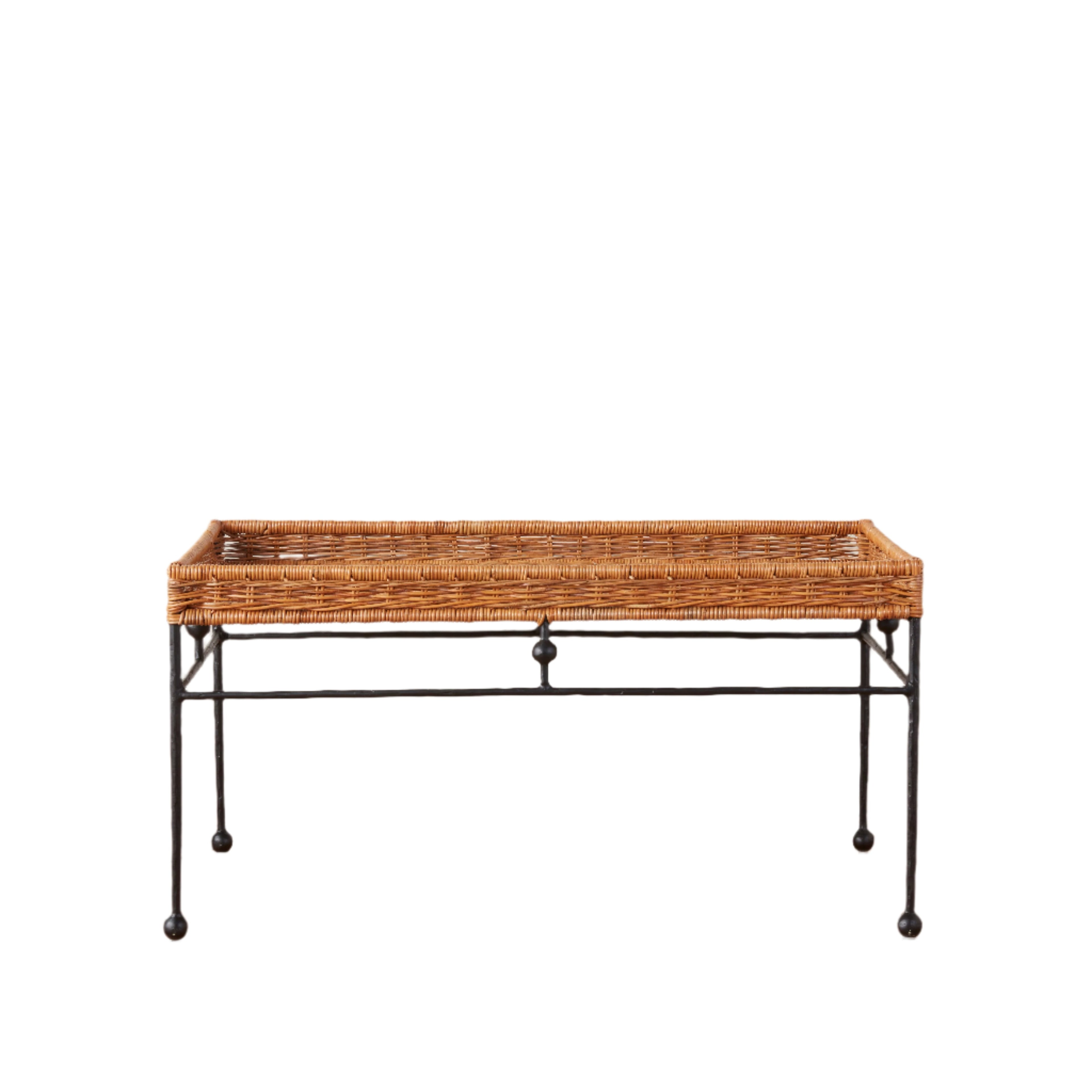 Table basse d'intérieur et d'extérieur en osier naturel et métal avec cadre rectangulaire pour salon et terrasse