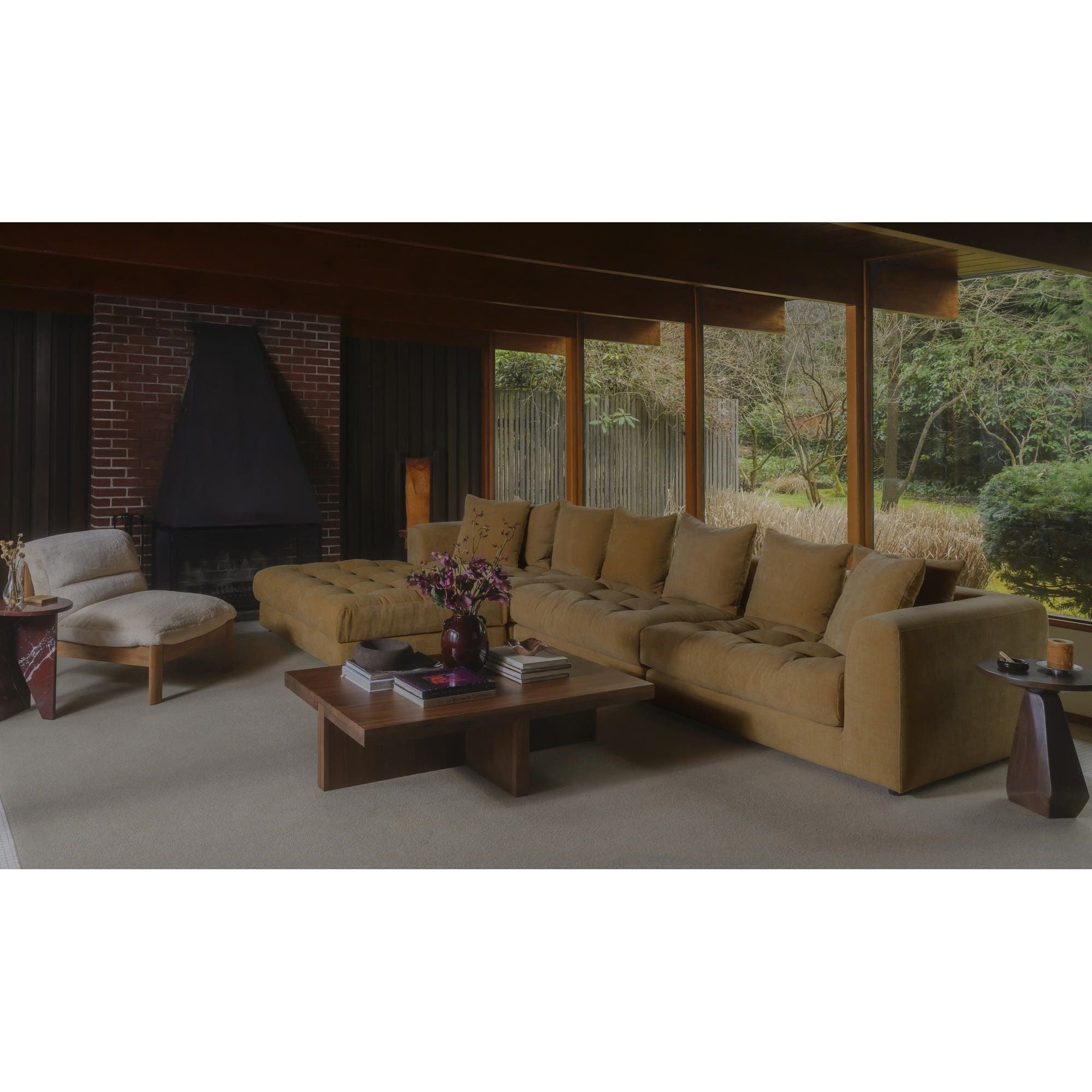 Fauteuil d'appoint moderne rembourré et en bois avec cadre en bois naturel pour salon