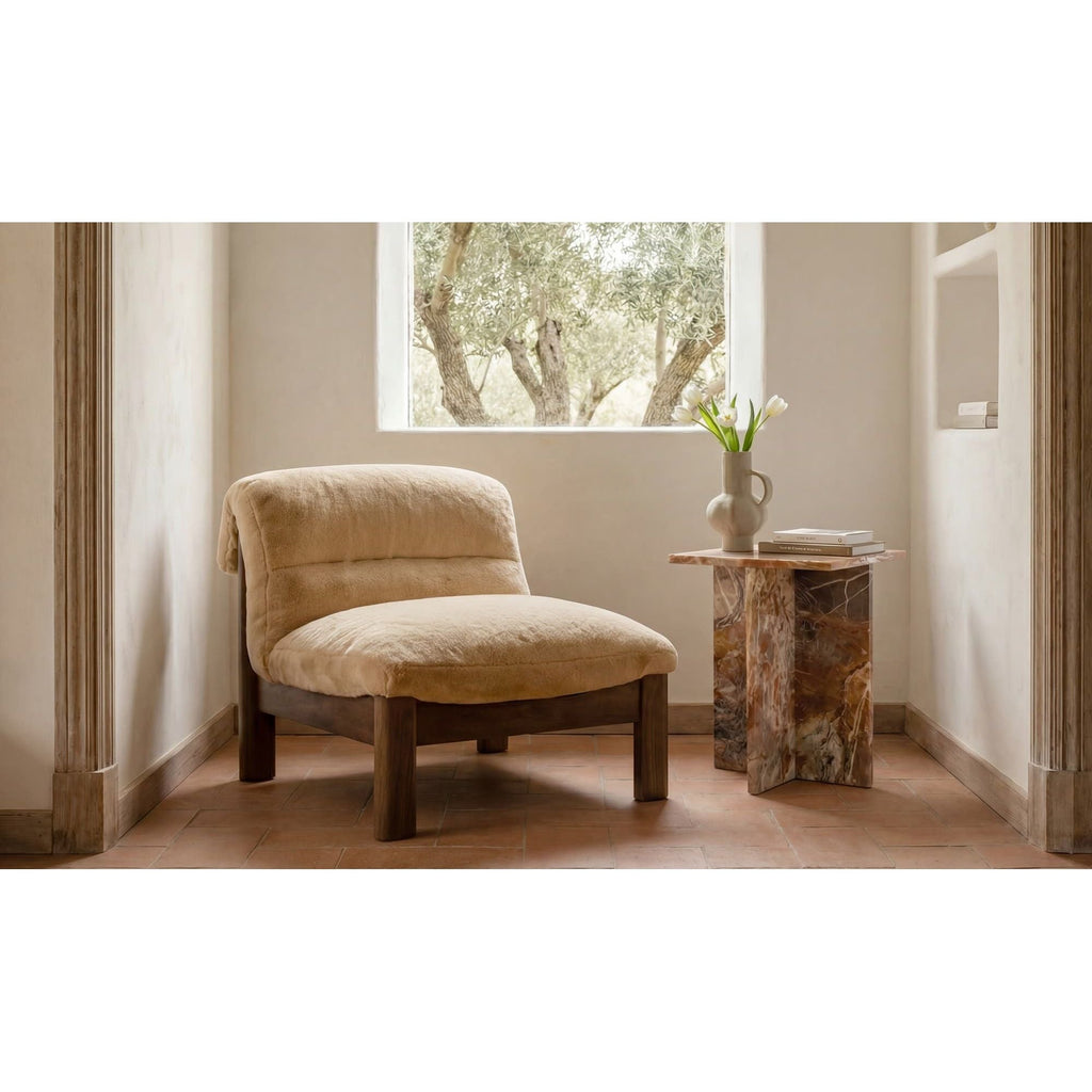 Fauteuil d'appoint moderne rembourré et en bois avec cadre en bois naturel pour salon