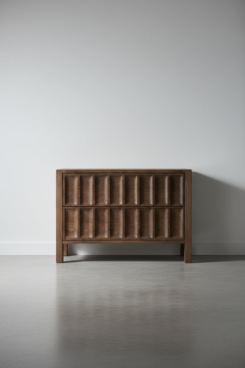 Table de chevet moderne en bois avec tiroir de rangement et forme géométrique pour la chambre à coucher