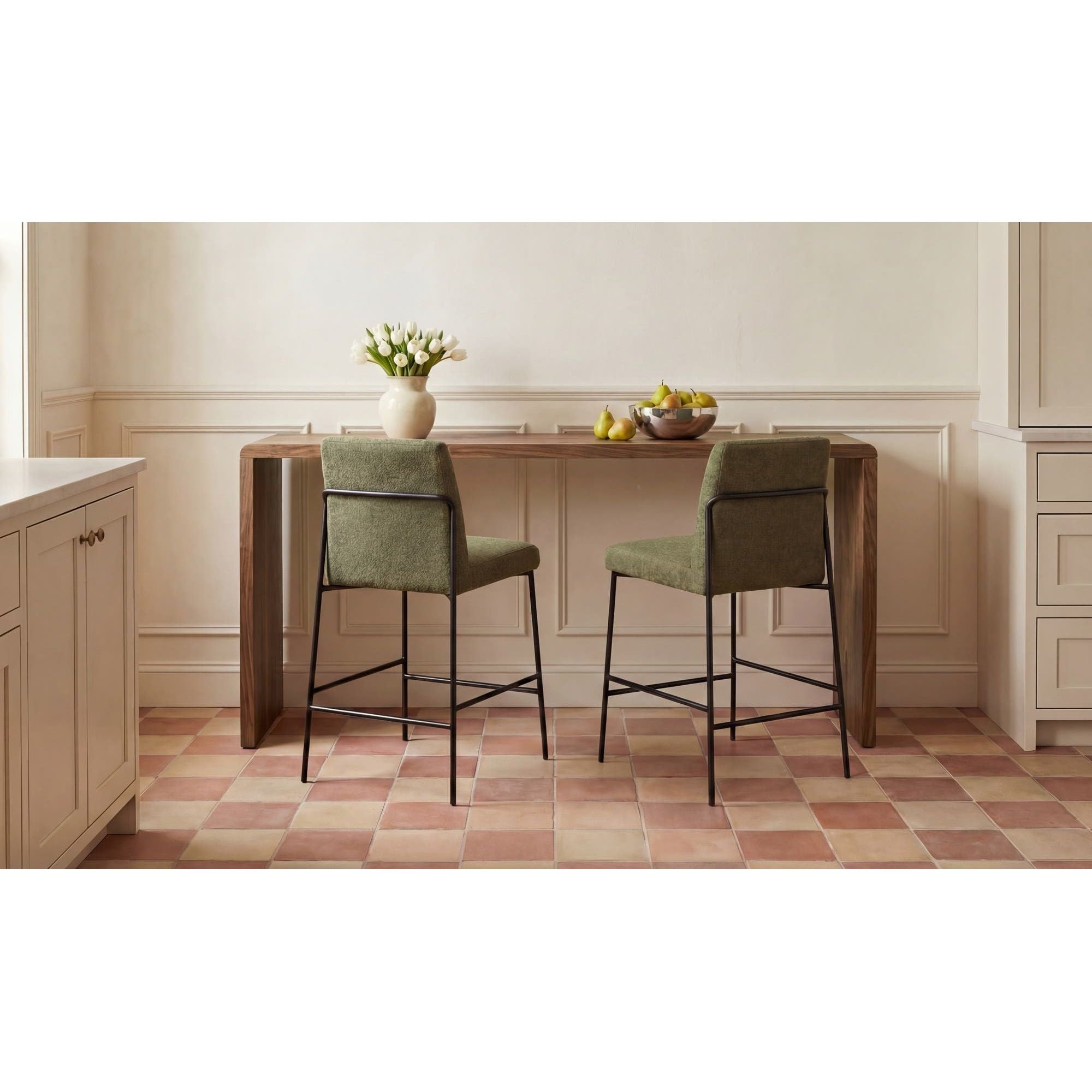 Table de comptoir d'extérieur en bois naturel avec cadre épuré pour la cuisine et le patio
