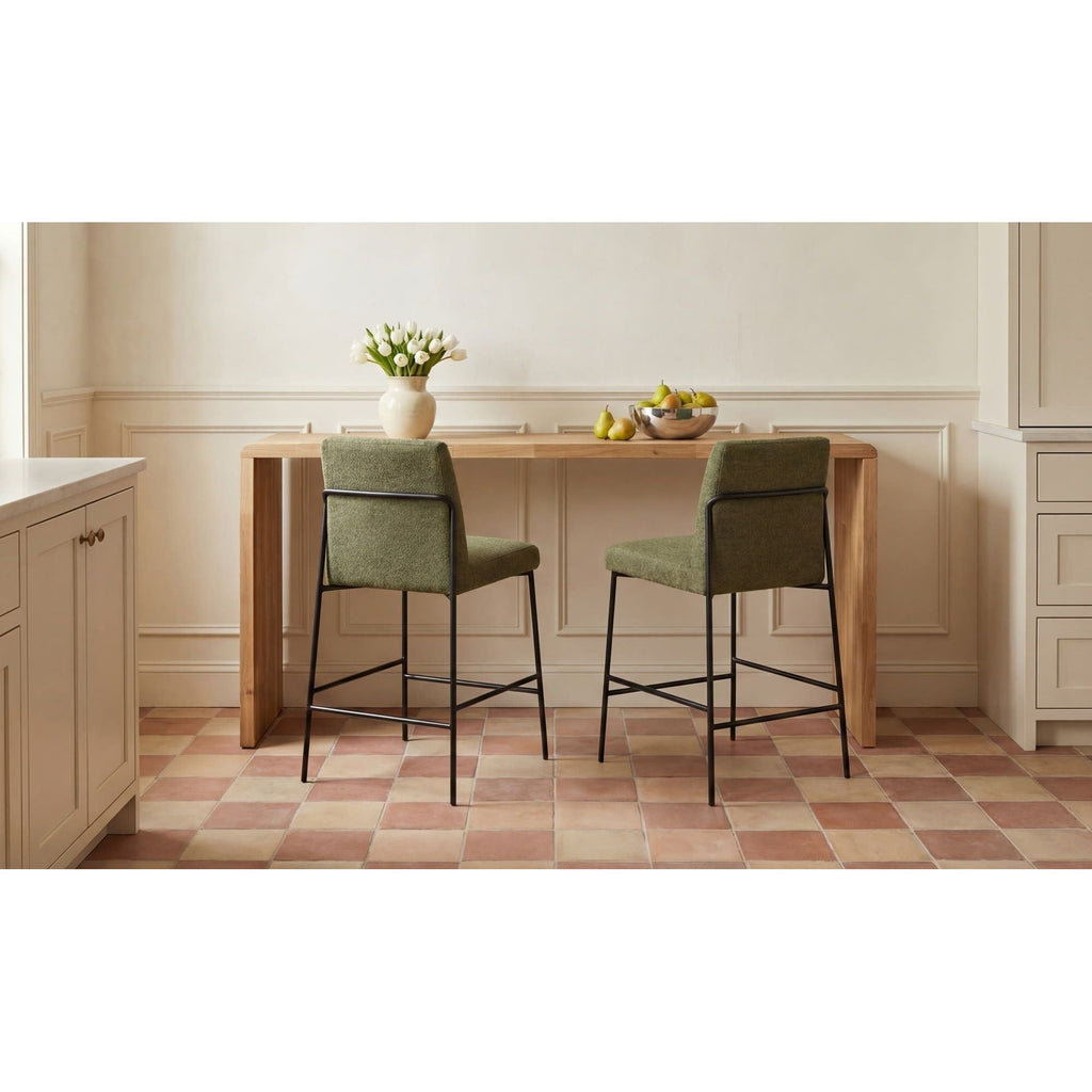 Table de comptoir d'extérieur en bois naturel avec cadre épuré pour la cuisine et le patio
