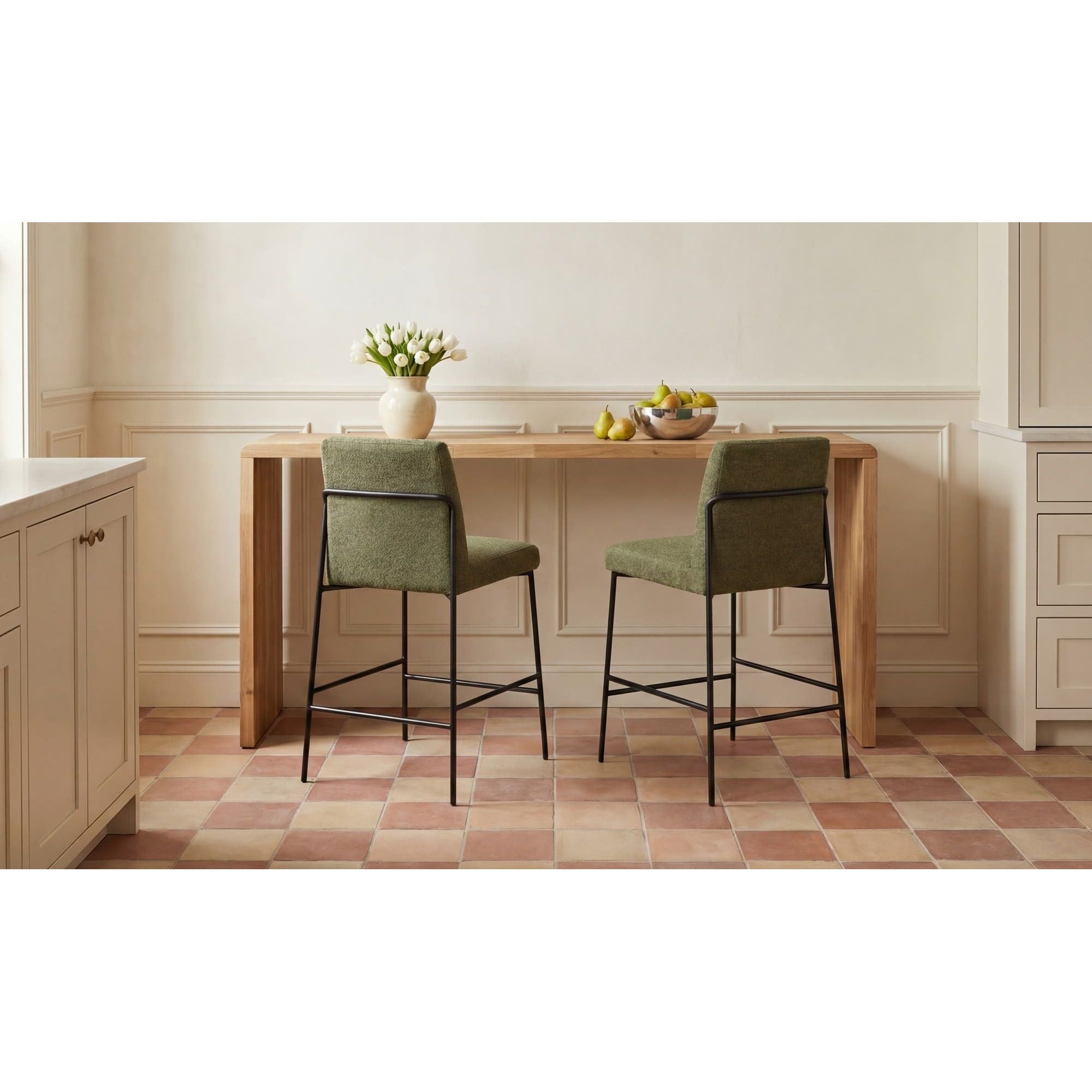 Table de comptoir d'extérieur en bois naturel avec cadre épuré pour la cuisine et le patio