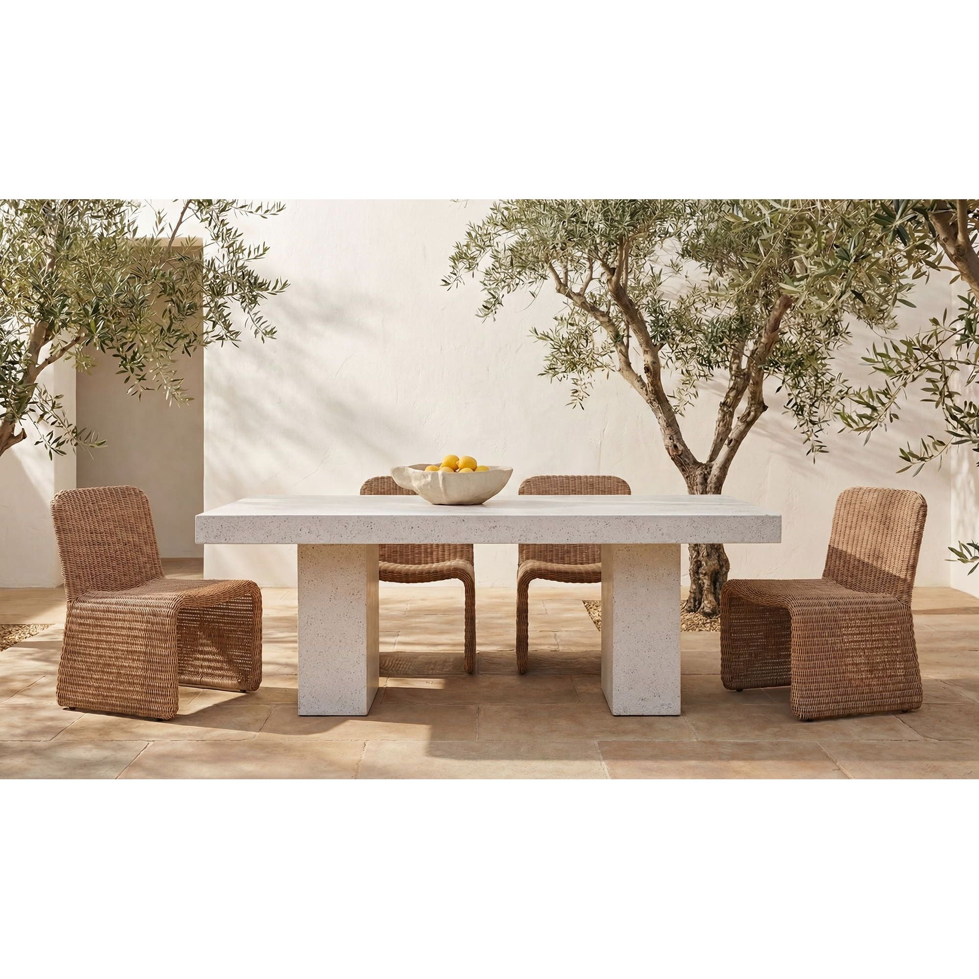 Table à manger d'extérieur moderne en béton et terrazzo avec plateau en pierre pour patio et jardin