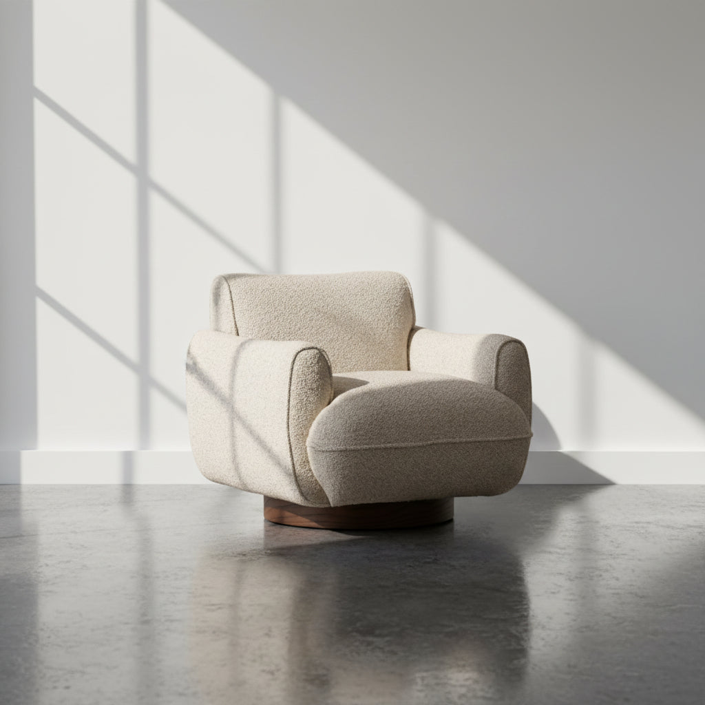 Fauteuil d'appoint pivotant en bois et rembourré moderne avec cadre en bois naturel pour salon