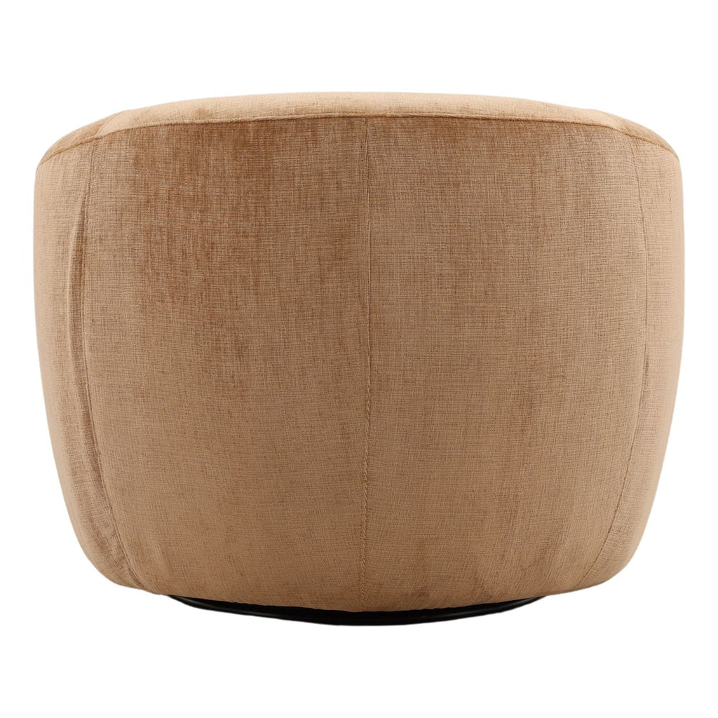 Fauteuil d'appoint pivotant moderne en tissu et bois avec piètement en bois naturel pour salon