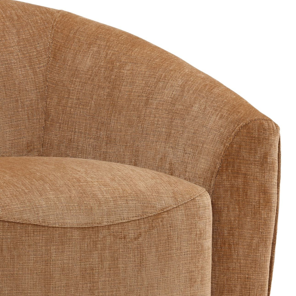 Fauteuil d'appoint pivotant moderne en tissu et bois avec piètement en bois naturel pour salon