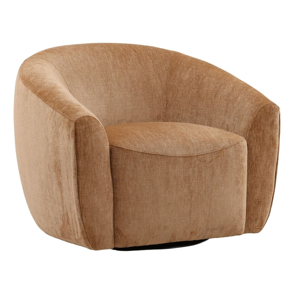 Fauteuil d'appoint pivotant moderne en tissu et bois avec piètement en bois naturel pour salon