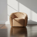 Fauteuil d'appoint pivotant moderne en tissu et bois avec piètement en bois naturel pour salon
