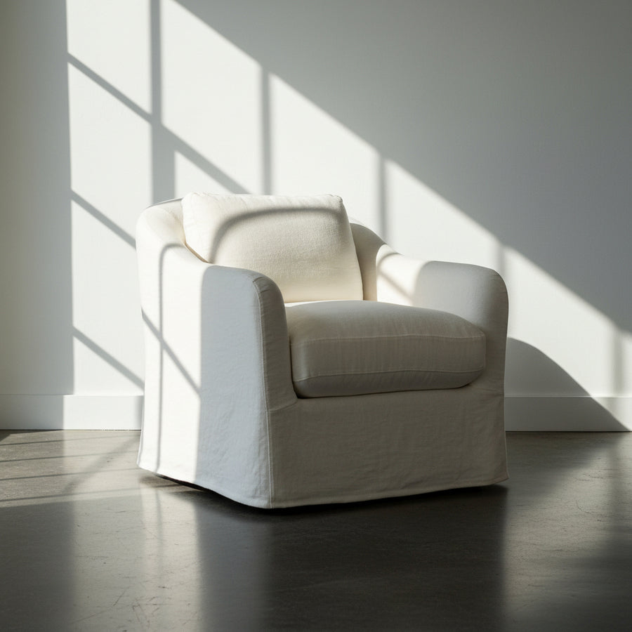 Contemporary Upholstered & Wood Swivel Accent Chair with Cushioned Seat for Living Room