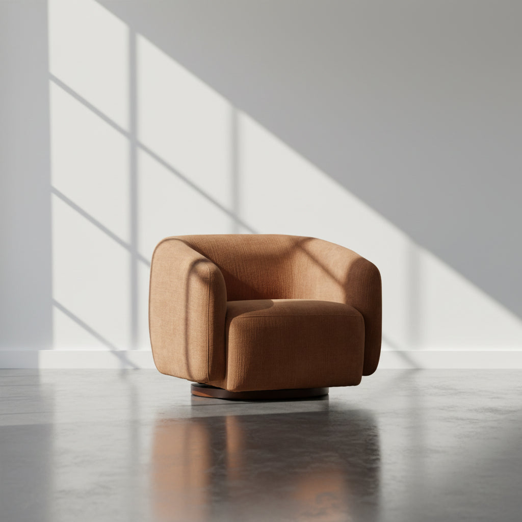 Fauteuil d'appoint pivotant moderne en tissu et bois avec rotation à 360° pour le salon