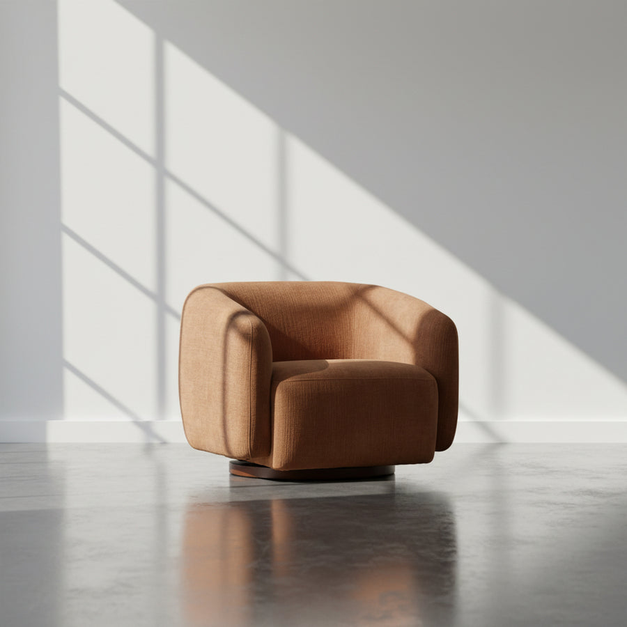 Modern Upholstered & Wood Swivel Accent Chair with 360° Rotation for Living Room