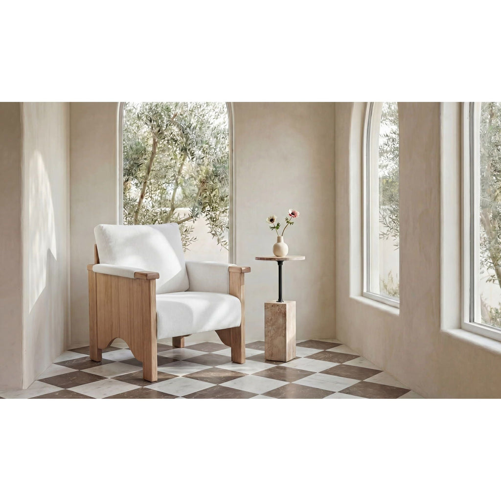 Fauteuil d'appoint transitionnel en bois et tissu avec assise rembourrée pour salon
