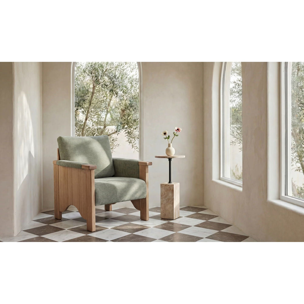 Fauteuil d'appoint transitionnel en bois et tissu avec assise rembourrée pour salon