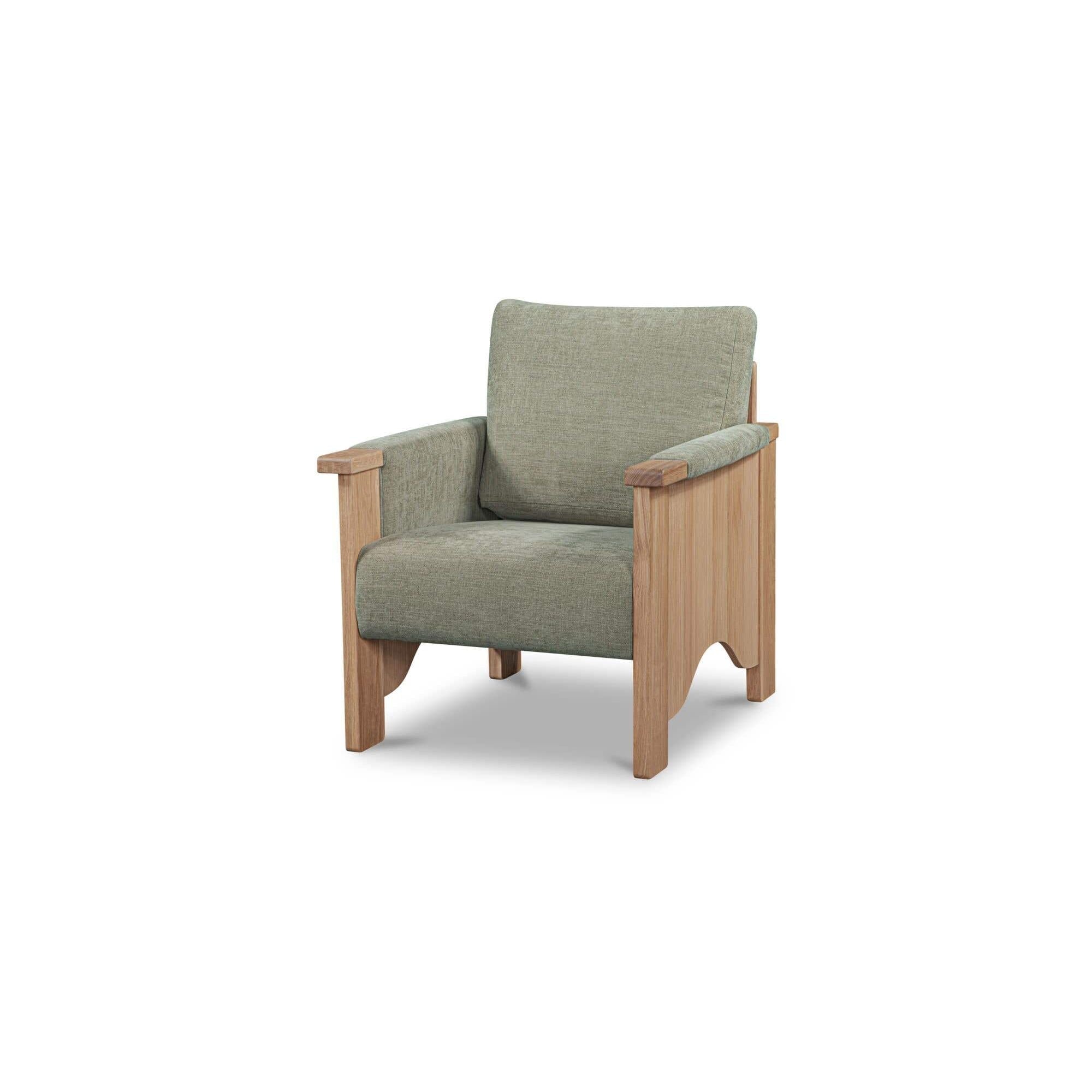 Fauteuil d'appoint transitionnel en bois et tissu avec assise rembourrée pour salon