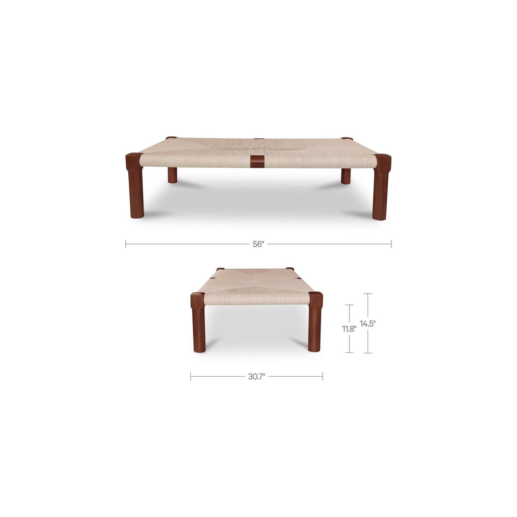 Table basse d'extérieur en osier et bois naturel avec cadre rectangulaire pour terrasse et jardin