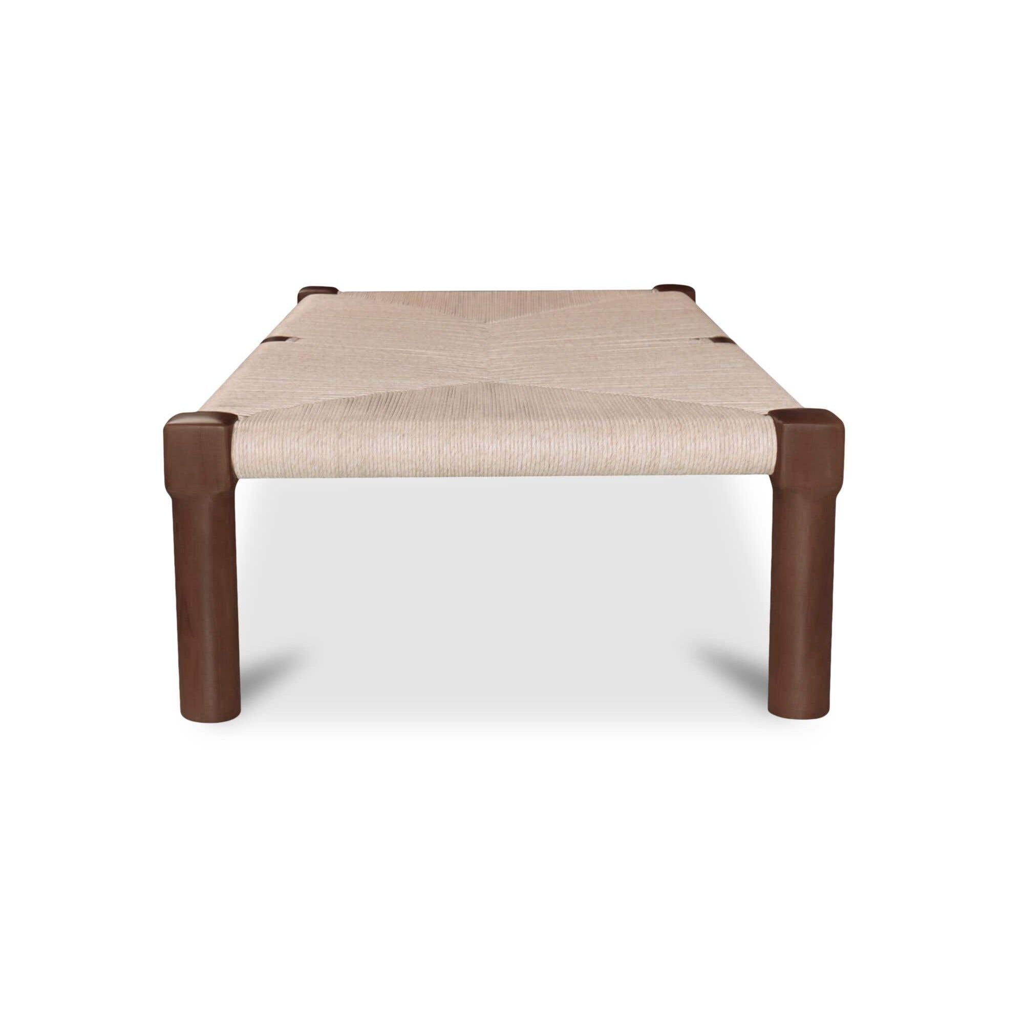 Table basse d'extérieur en osier et bois naturel avec cadre rectangulaire pour terrasse et jardin