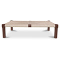 Table basse d'extérieur en osier et bois naturel avec cadre rectangulaire pour terrasse et jardin