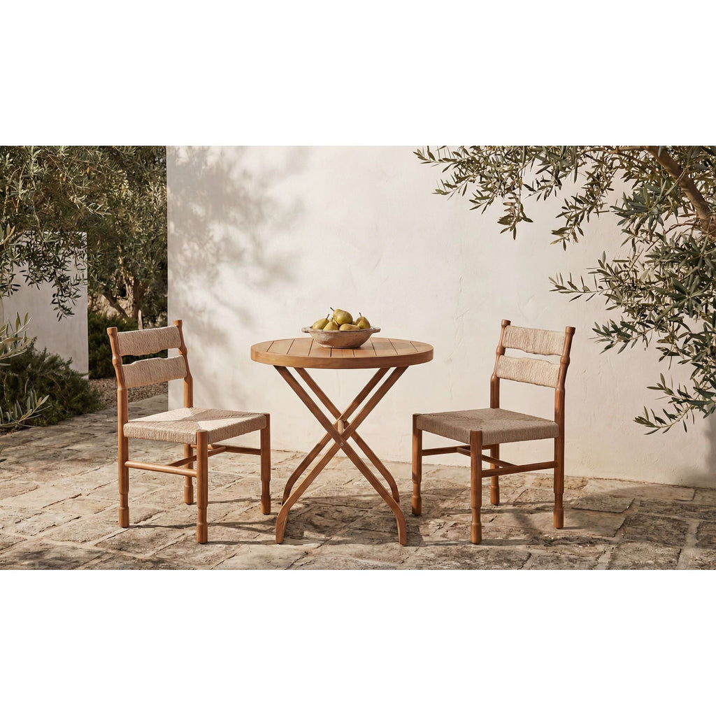 Table de bar bistrot d'extérieur en bois naturel avec cadre fin pour terrasse et balcon