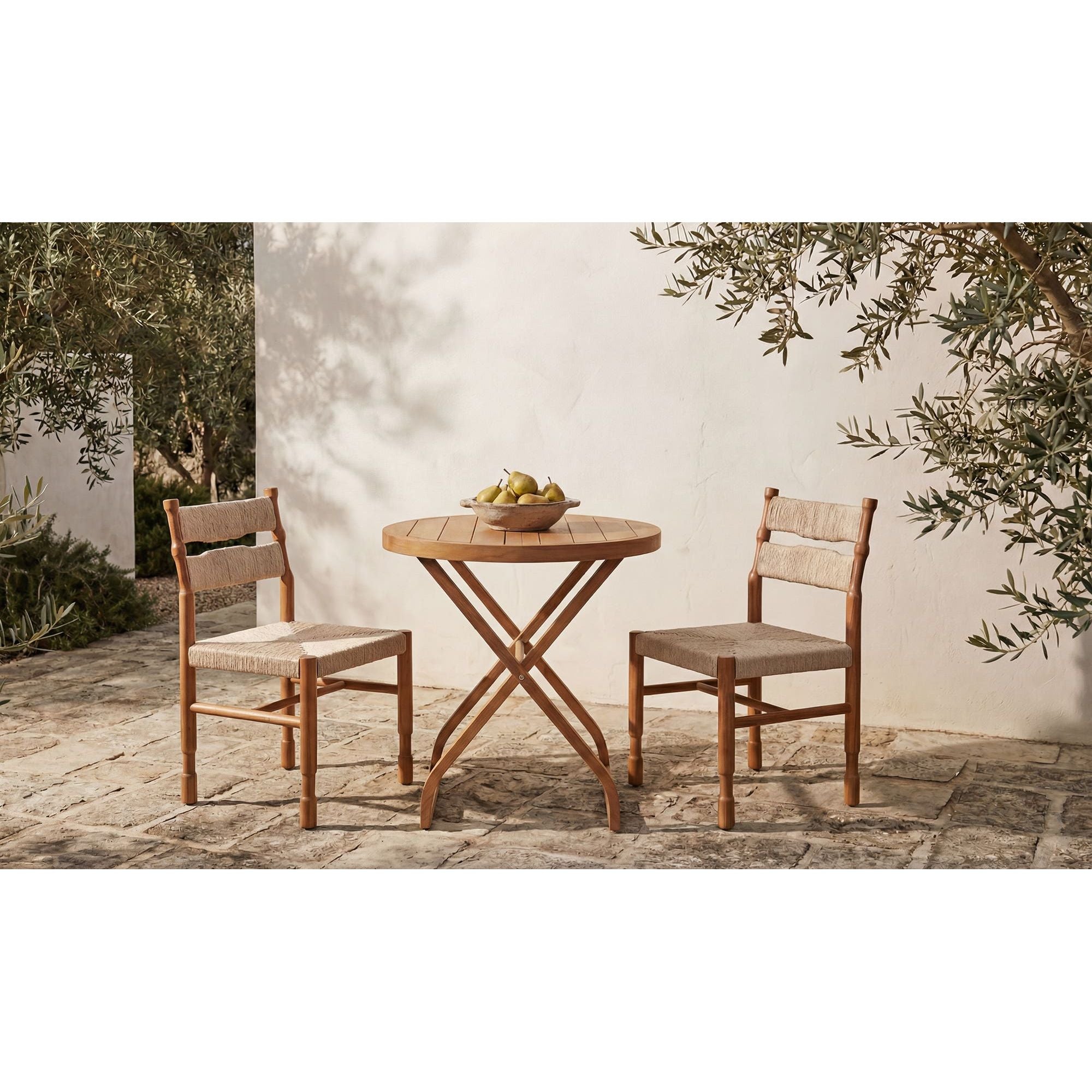 Table de bar bistrot d'extérieur en bois naturel avec cadre fin pour terrasse et balcon