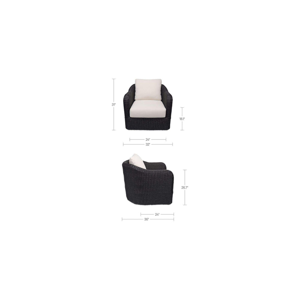 Fauteuil d'appoint pivotant d'extérieur moderne en osier et métal avec assise rembourrée pour patio
