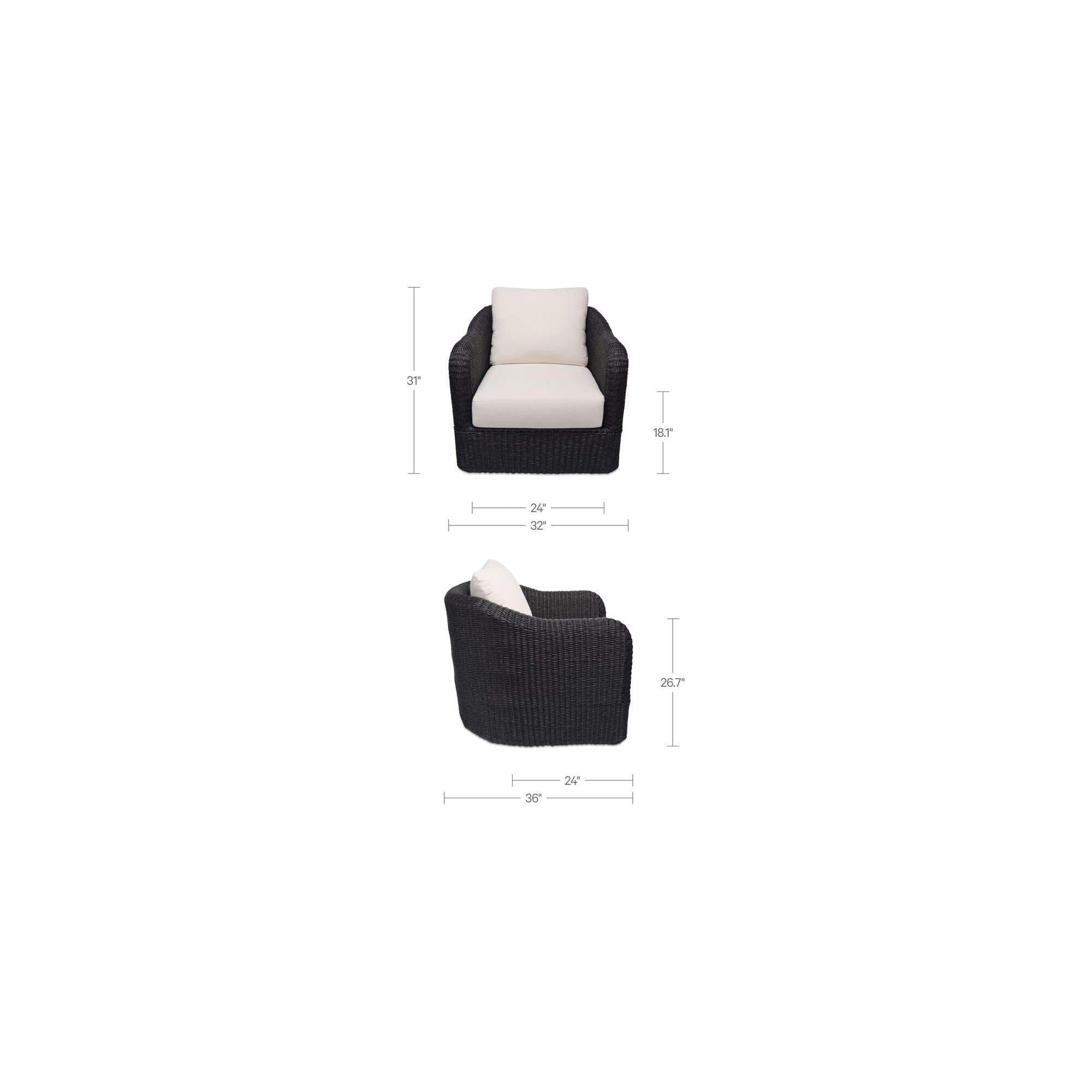 Fauteuil d'appoint pivotant d'extérieur moderne en osier et métal avec assise rembourrée pour patio