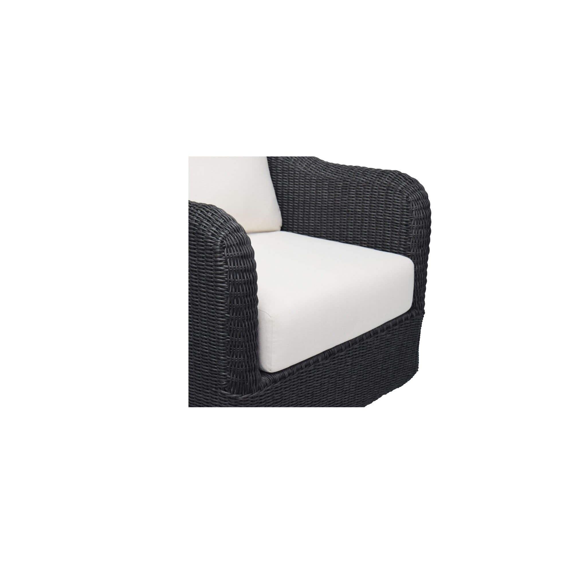 Fauteuil d'appoint pivotant d'extérieur moderne en osier et métal avec assise rembourrée pour patio