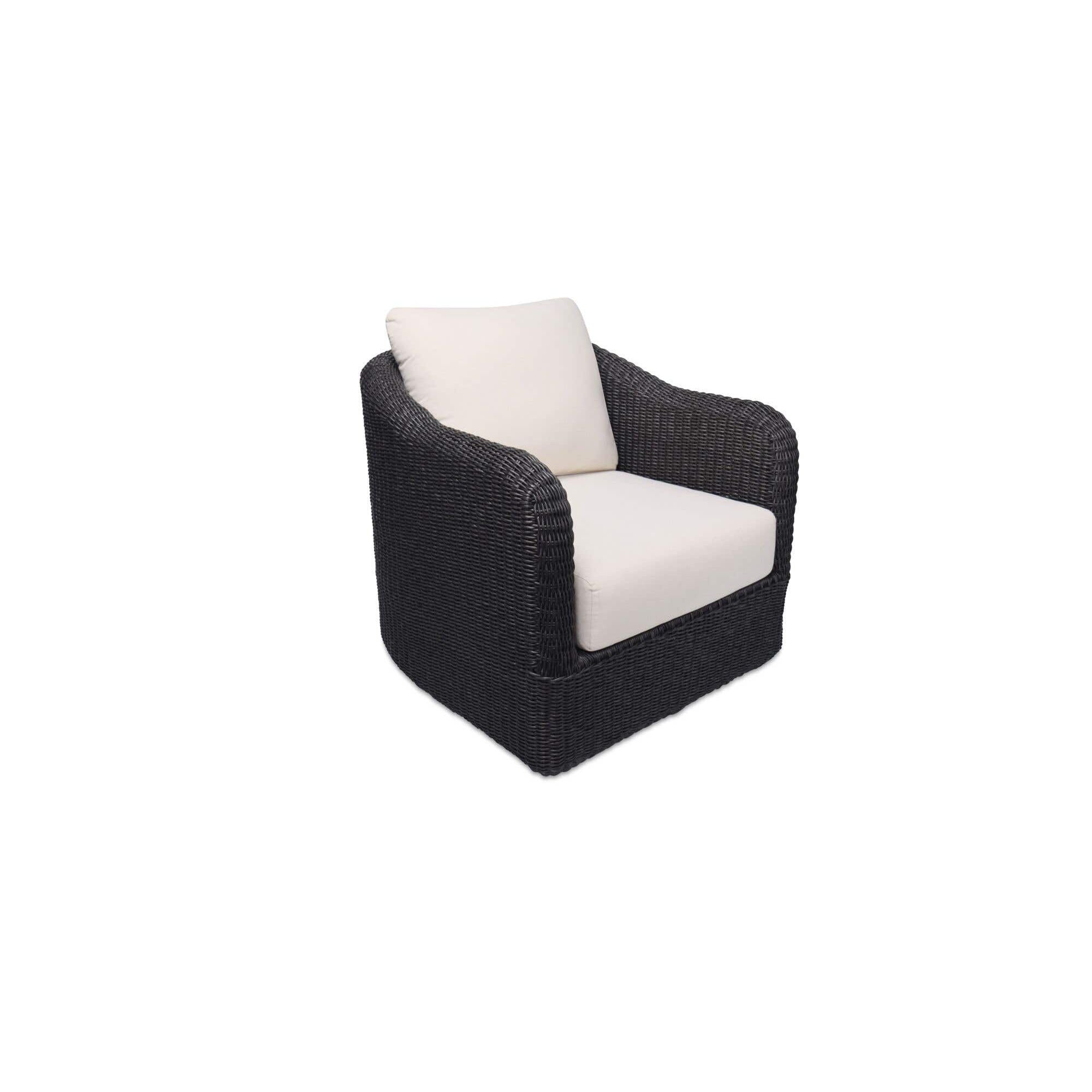 Fauteuil d'appoint pivotant d'extérieur moderne en osier et métal avec assise rembourrée pour patio