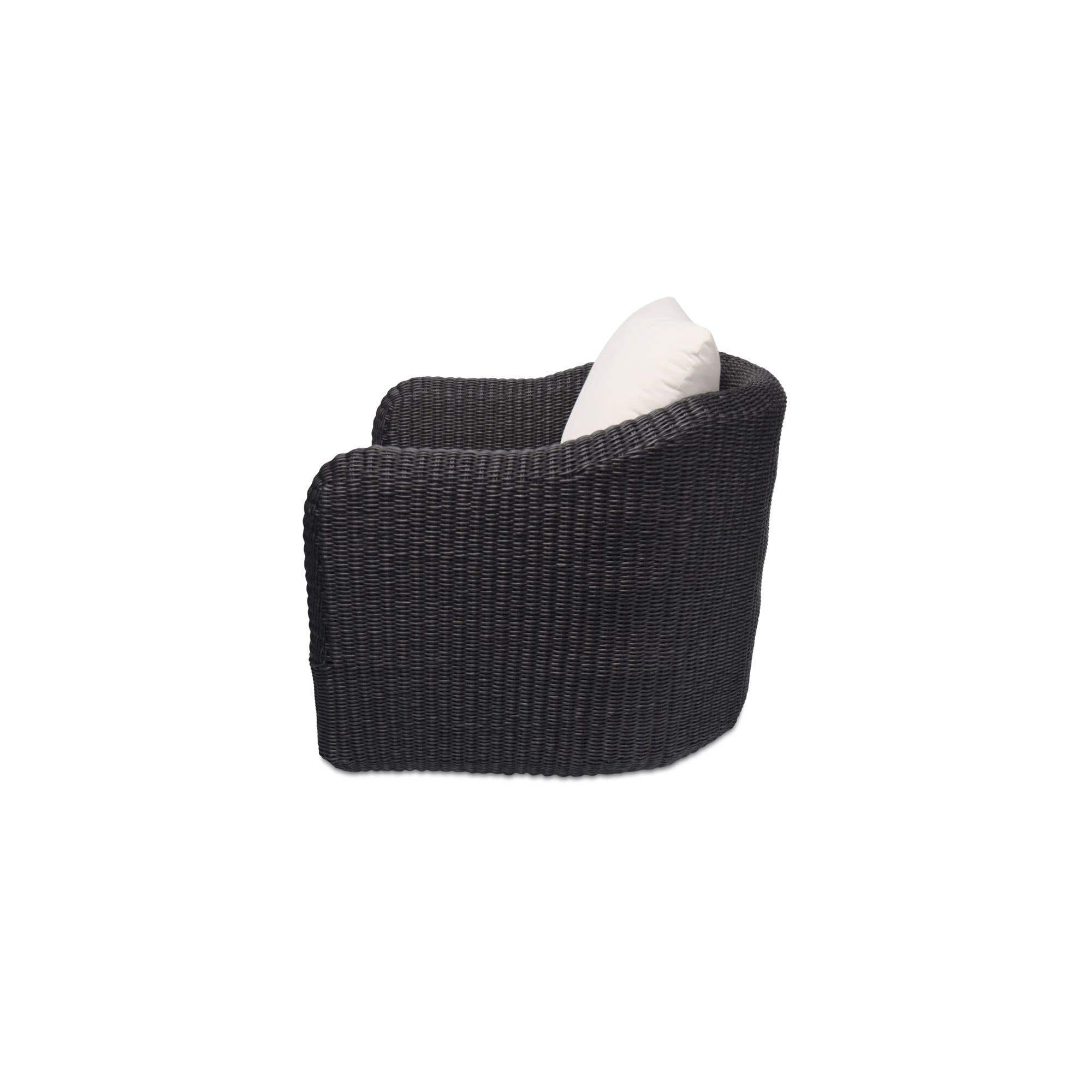 Fauteuil d'appoint pivotant d'extérieur moderne en osier et métal avec assise rembourrée pour patio