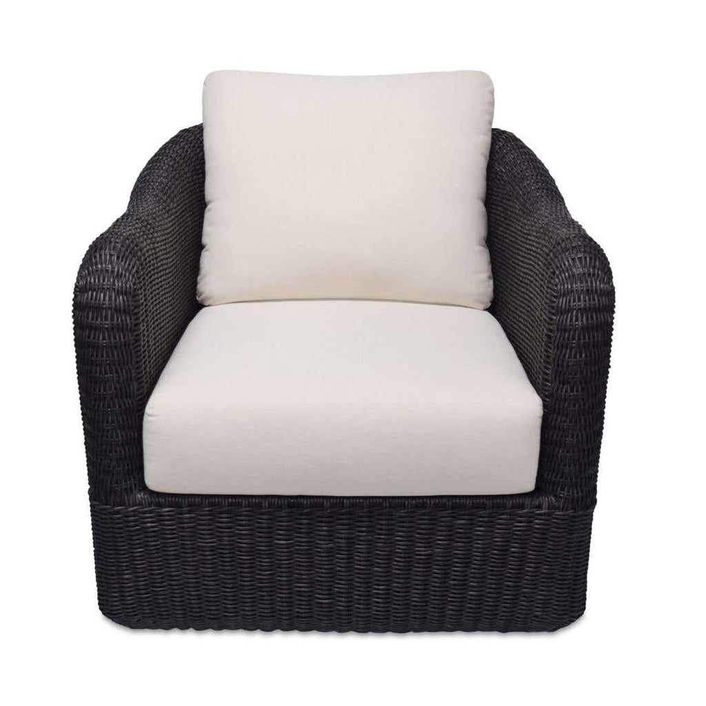 Fauteuil d'appoint pivotant d'extérieur moderne en osier et métal avec assise rembourrée pour patio