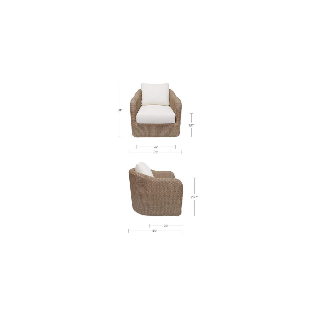 Fauteuil d'appoint pivotant d'extérieur moderne en osier et métal avec assise rembourrée pour patio