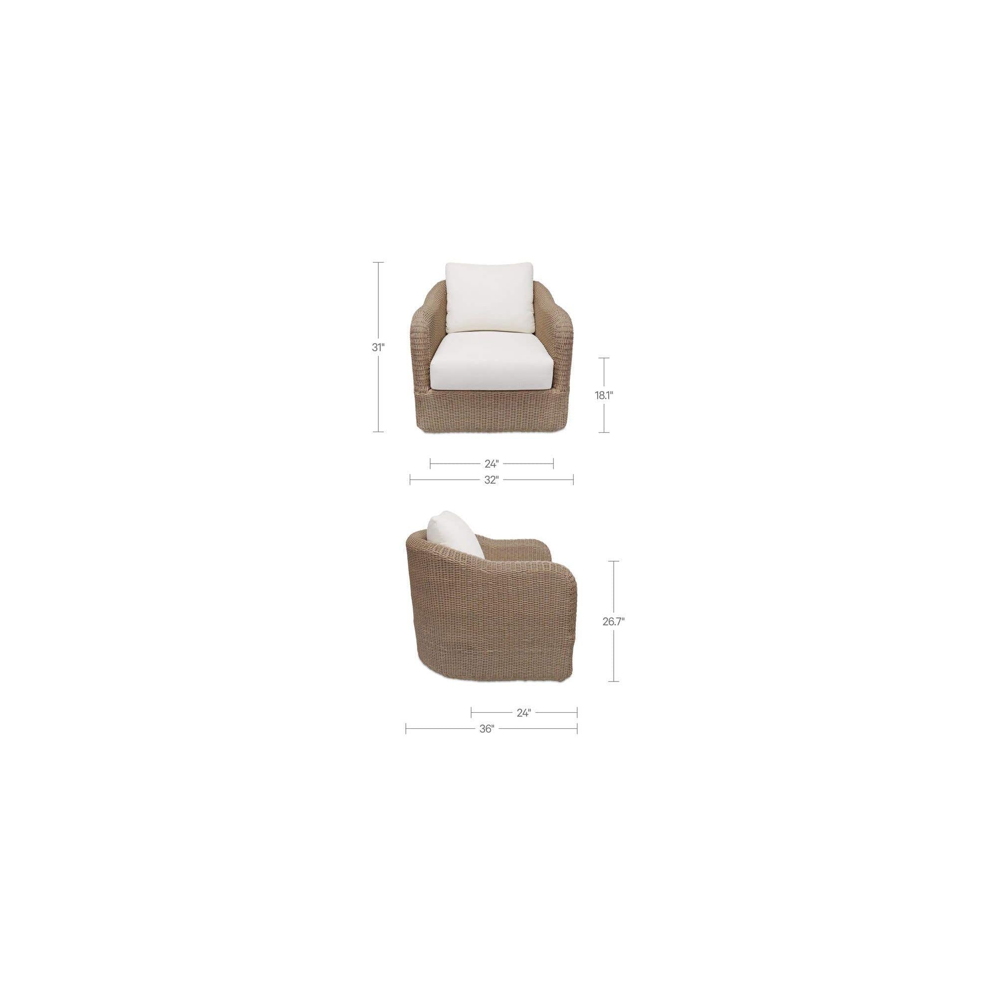 Fauteuil d'appoint pivotant d'extérieur moderne en osier et métal avec assise rembourrée pour patio