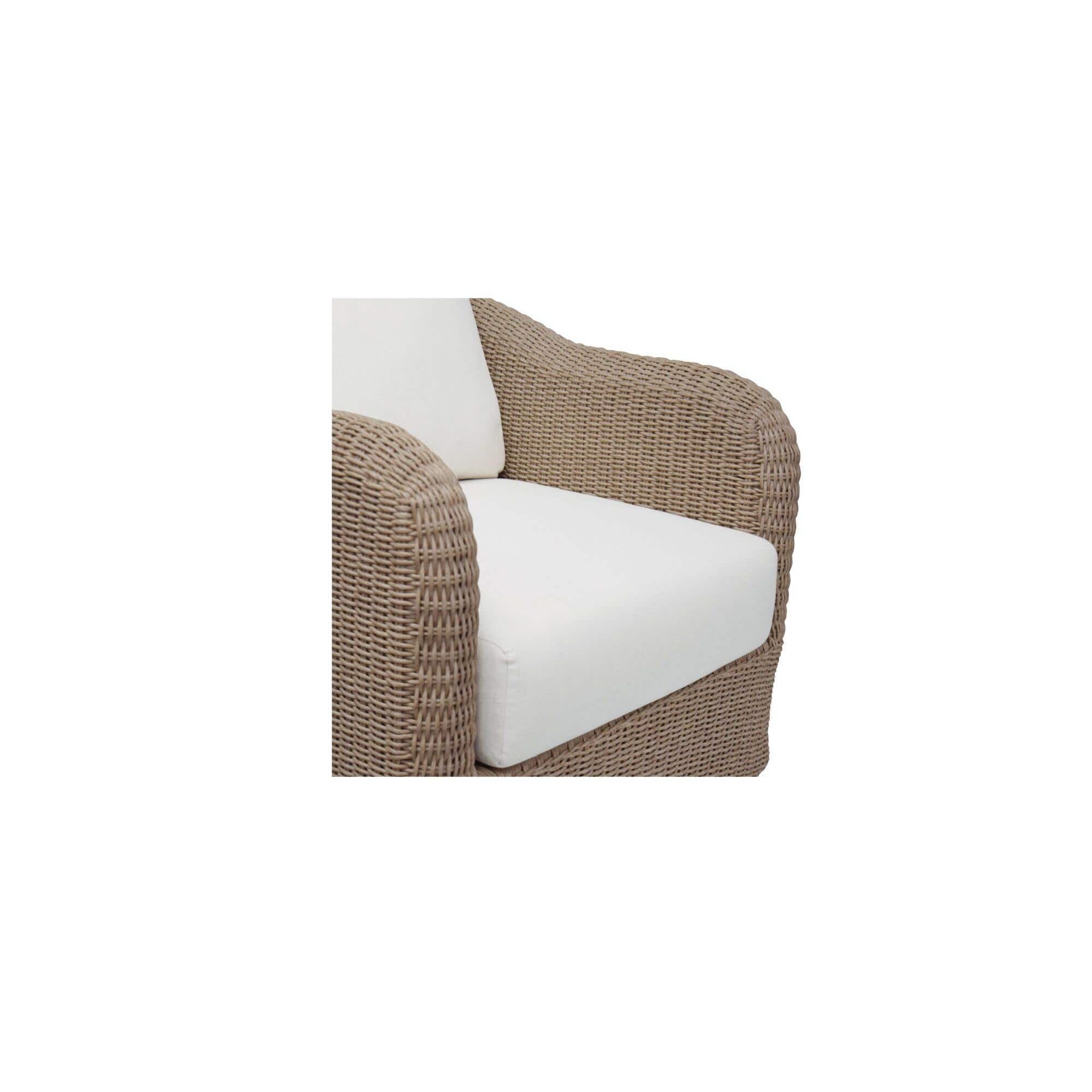 Fauteuil d'appoint pivotant d'extérieur moderne en osier et métal avec assise rembourrée pour patio