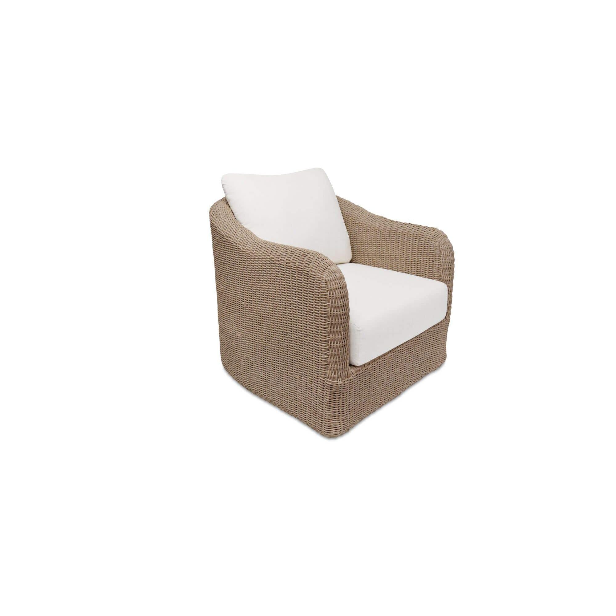 Fauteuil d'appoint pivotant d'extérieur moderne en osier et métal avec assise rembourrée pour patio
