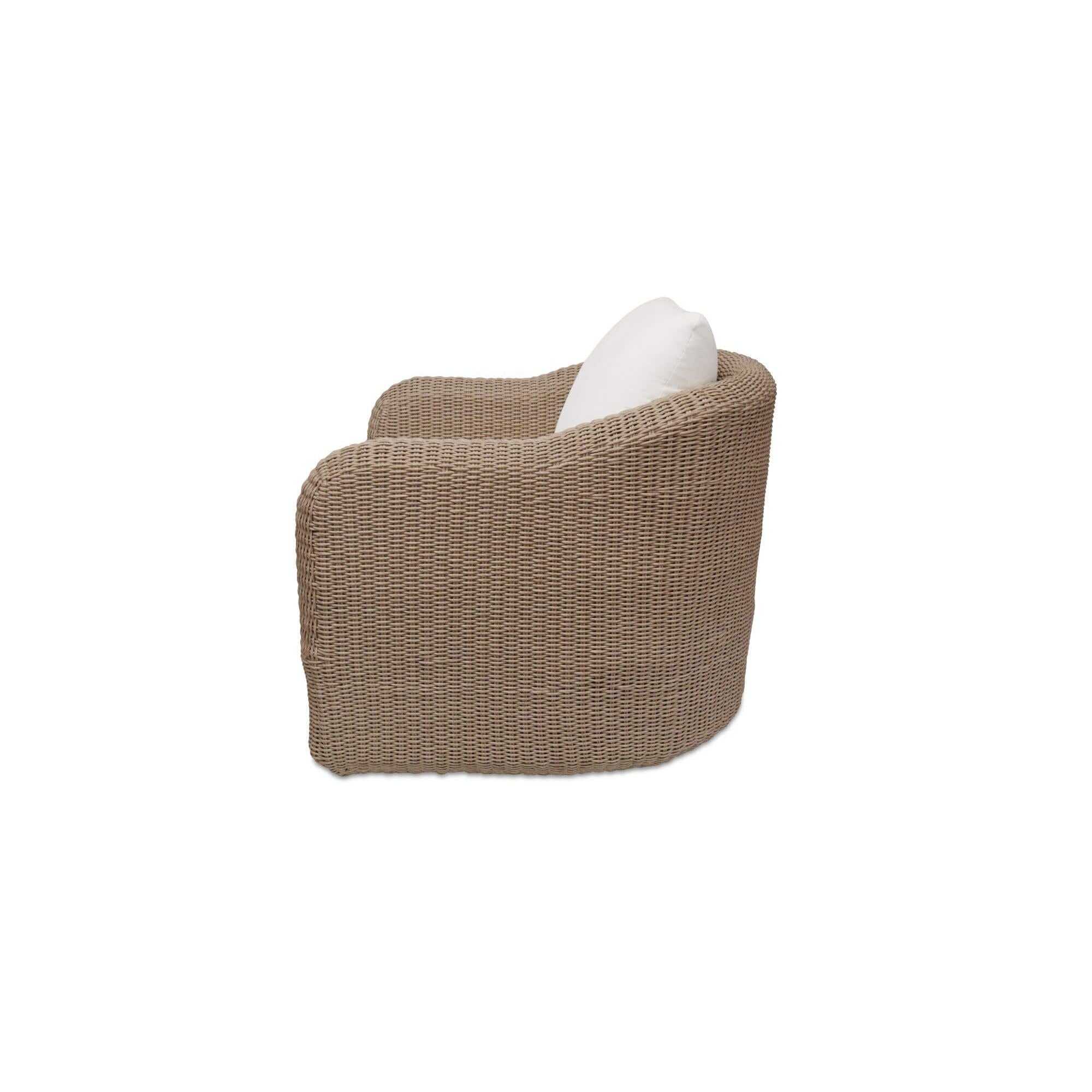 Fauteuil d'appoint pivotant d'extérieur moderne en osier et métal avec assise rembourrée pour patio