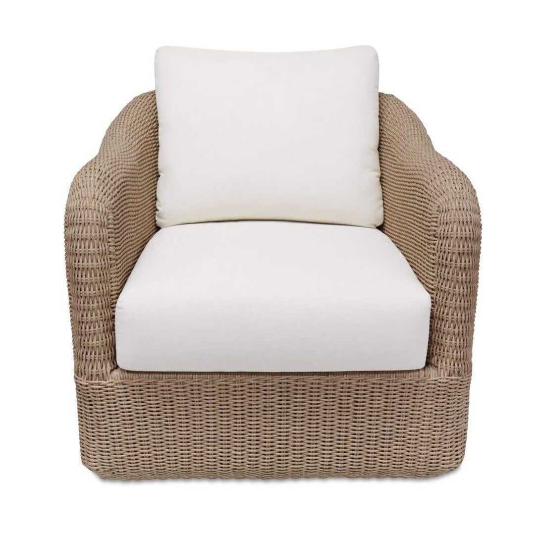 Fauteuil d'appoint pivotant d'extérieur moderne en osier et métal avec assise rembourrée pour patio