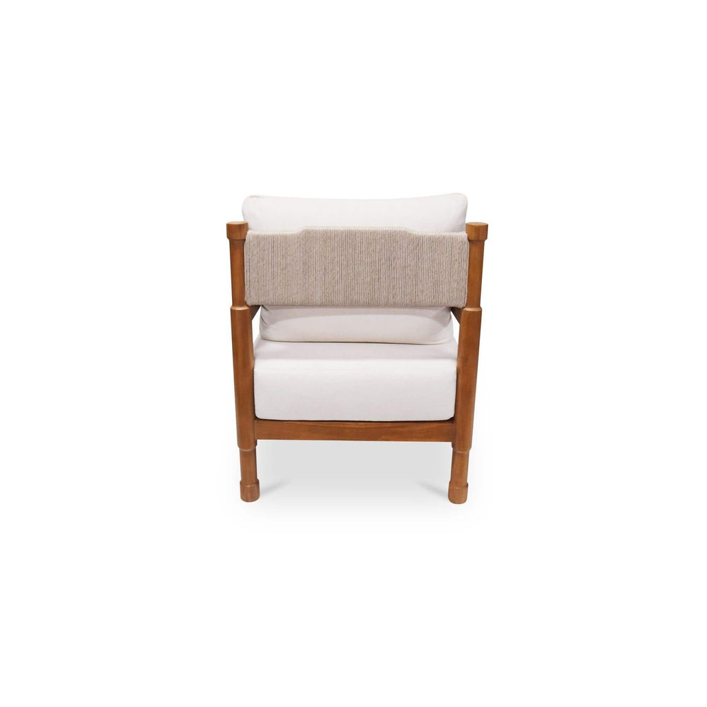Fauteuil d'appoint d'extérieur en osier et bois naturel avec assise rembourrée pour patio et salon
