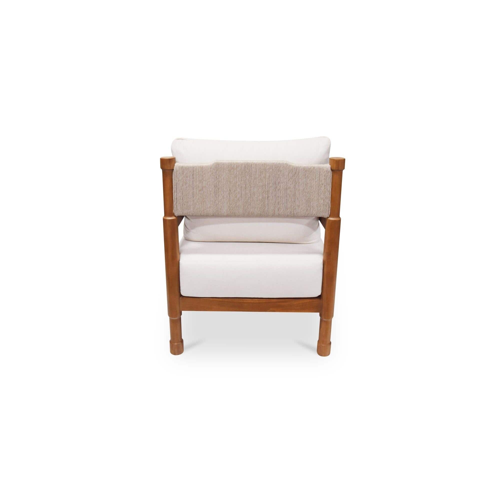 Fauteuil d'appoint d'extérieur en osier et bois naturel avec assise rembourrée pour patio et salon