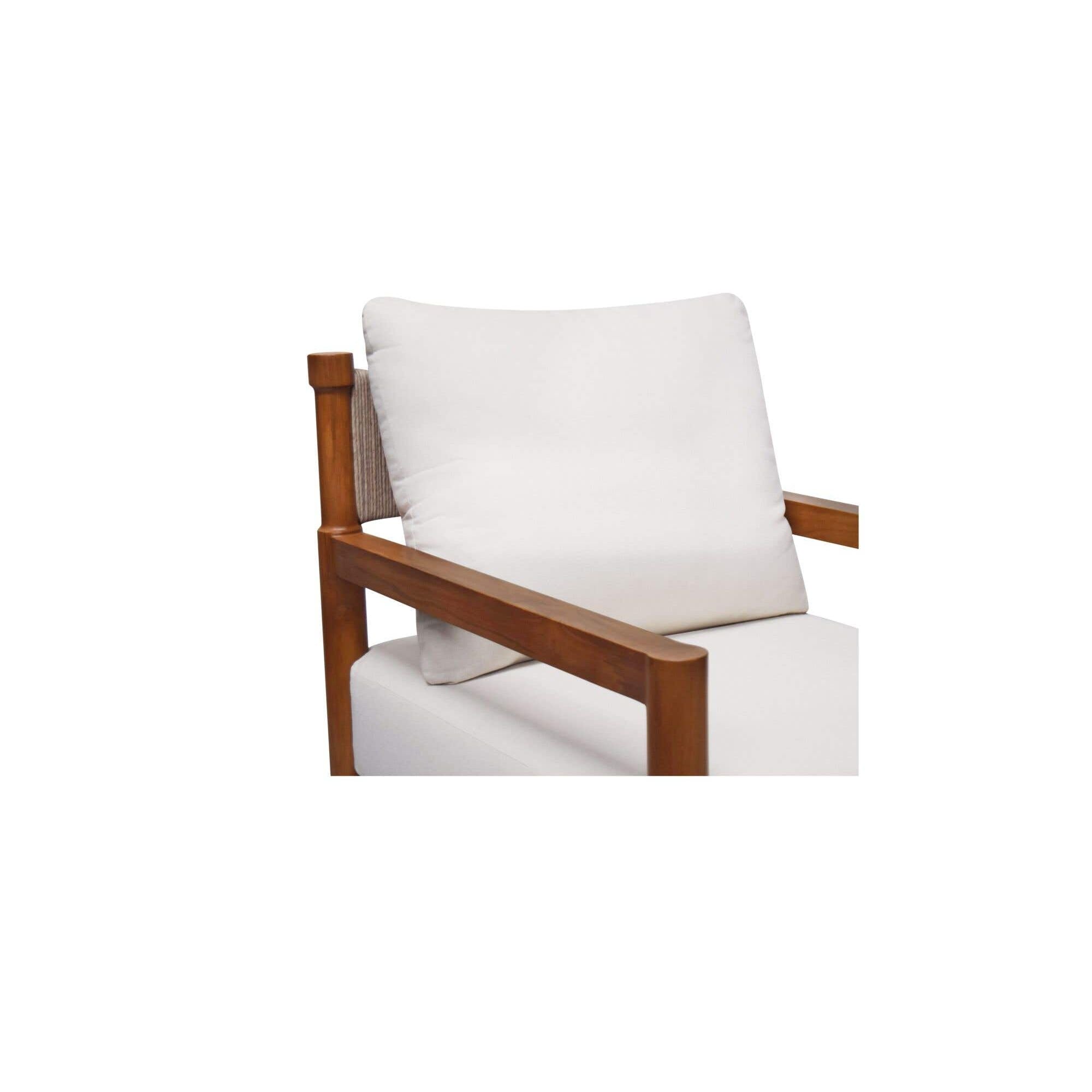 Fauteuil d'appoint d'extérieur en osier et bois naturel avec assise rembourrée pour patio et salon