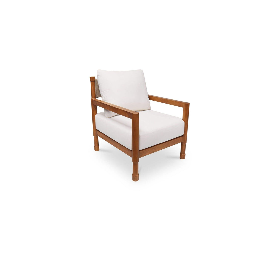Fauteuil d'appoint d'extérieur en osier et bois naturel avec assise rembourrée pour patio et salon