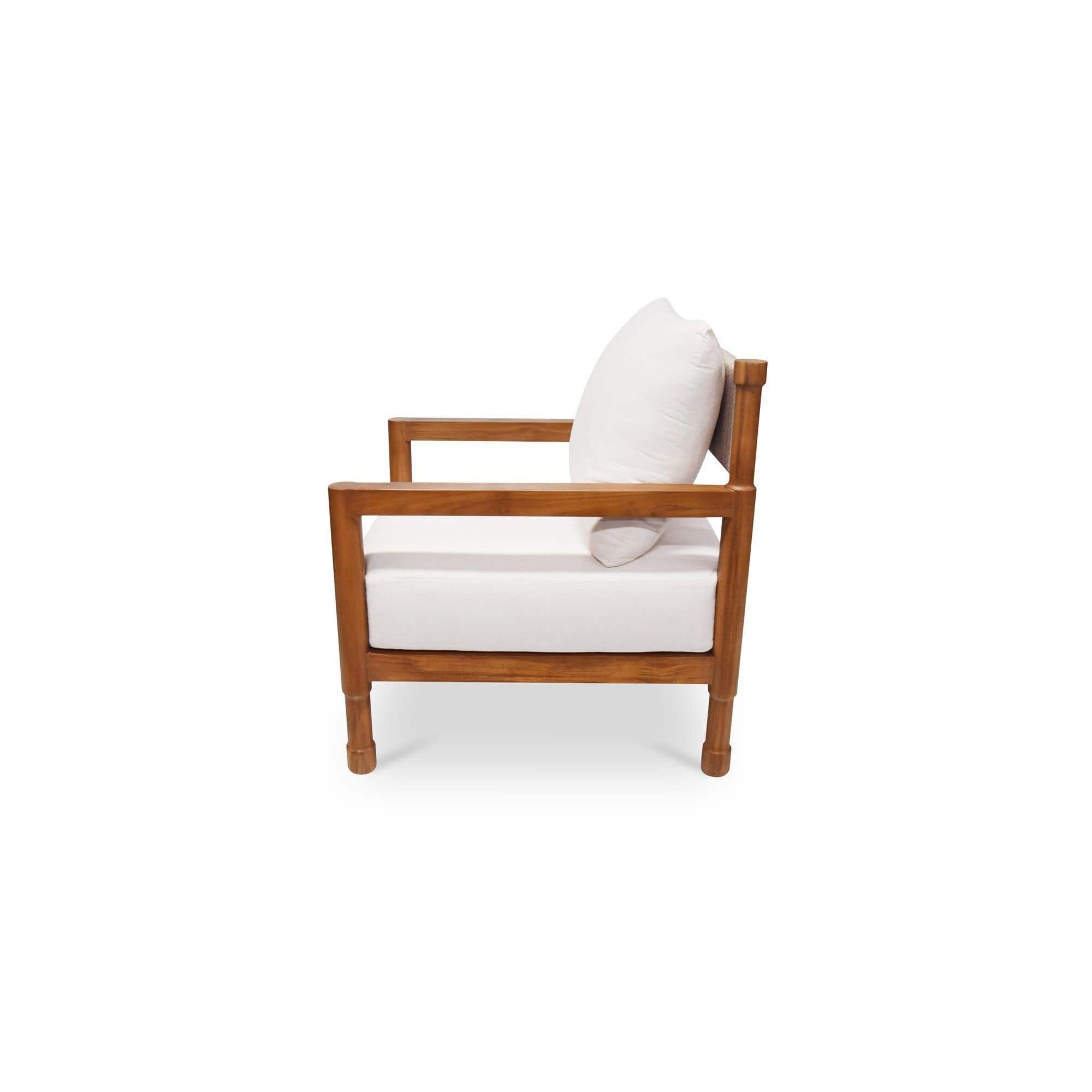 Fauteuil d'appoint d'extérieur en osier et bois naturel avec assise rembourrée pour patio et salon