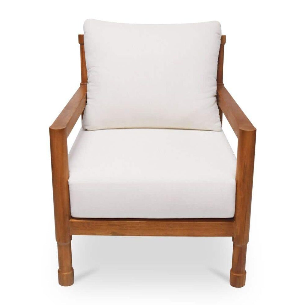 Fauteuil d'appoint d'extérieur en osier et bois naturel avec assise rembourrée pour patio et salon
