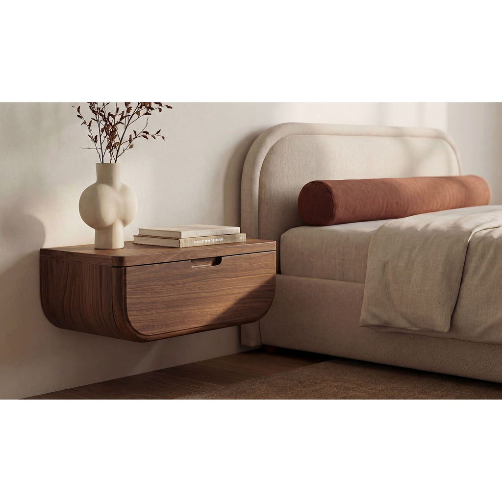Table de Chevet Murale Flottante en Bois Moderne avec Tiroir pour Chambre à Coucher