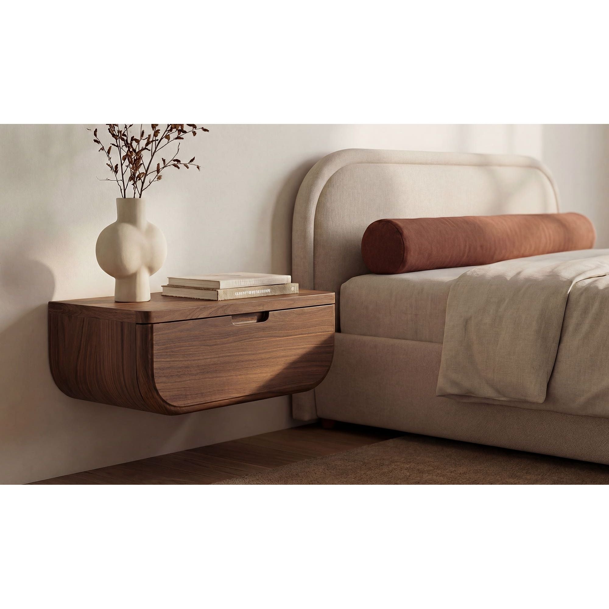 Table de Chevet Murale Flottante en Bois Moderne avec Tiroir pour Chambre à Coucher
