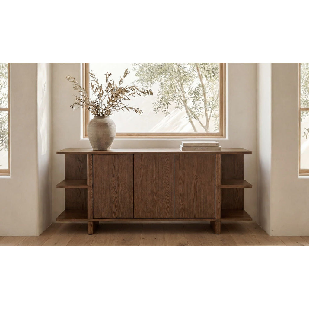 Buffet contemporain en bois avec portes de rangement pour salle à manger et salon