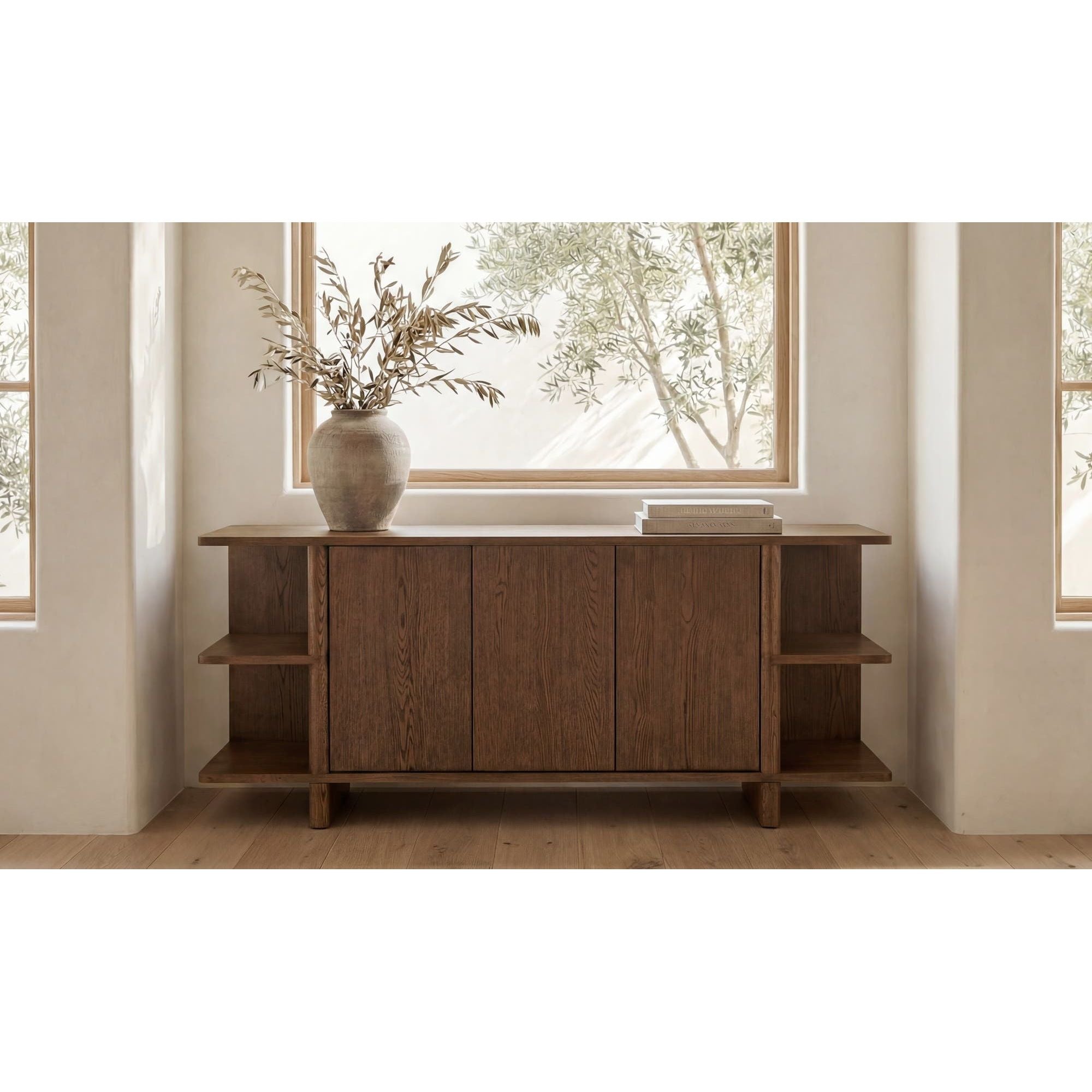 Buffet contemporain en bois avec portes de rangement pour salle à manger et salon