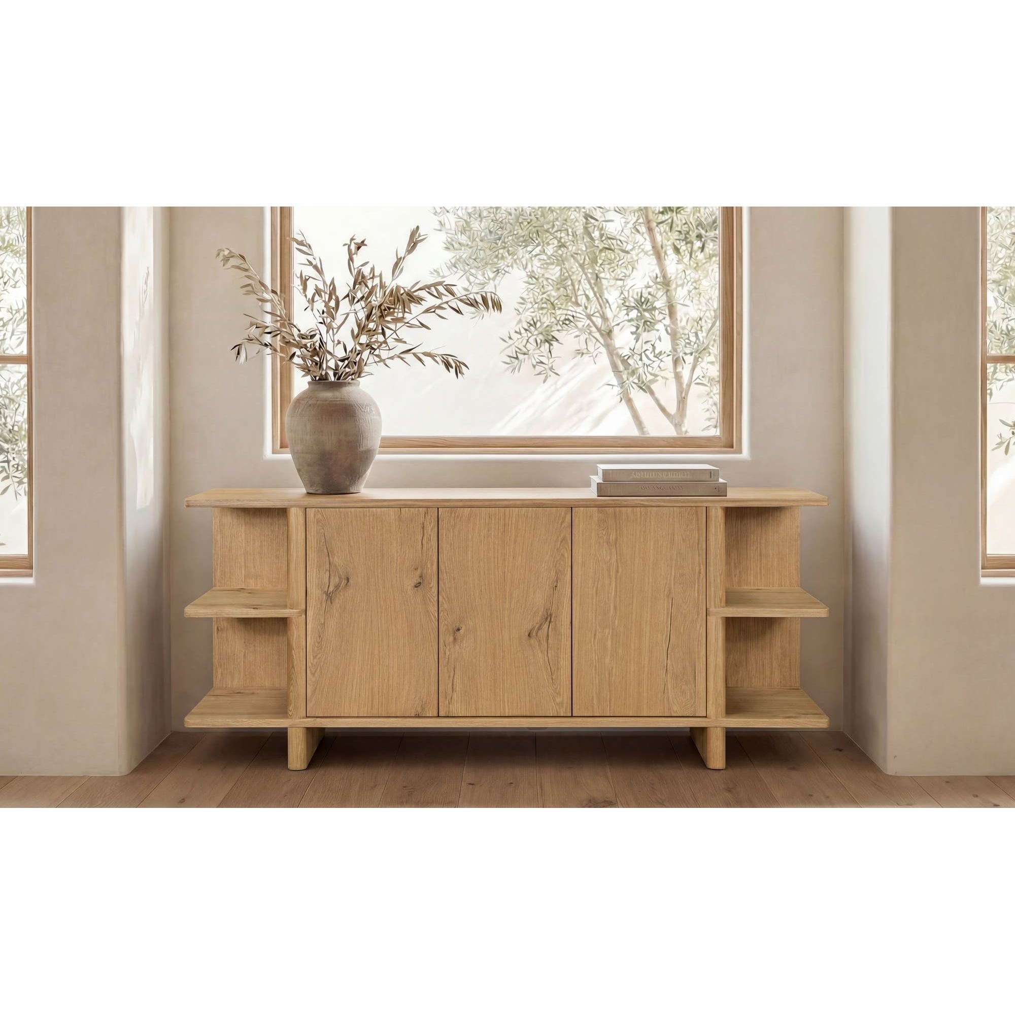 Buffet contemporain en bois avec portes de rangement pour salle à manger et salon