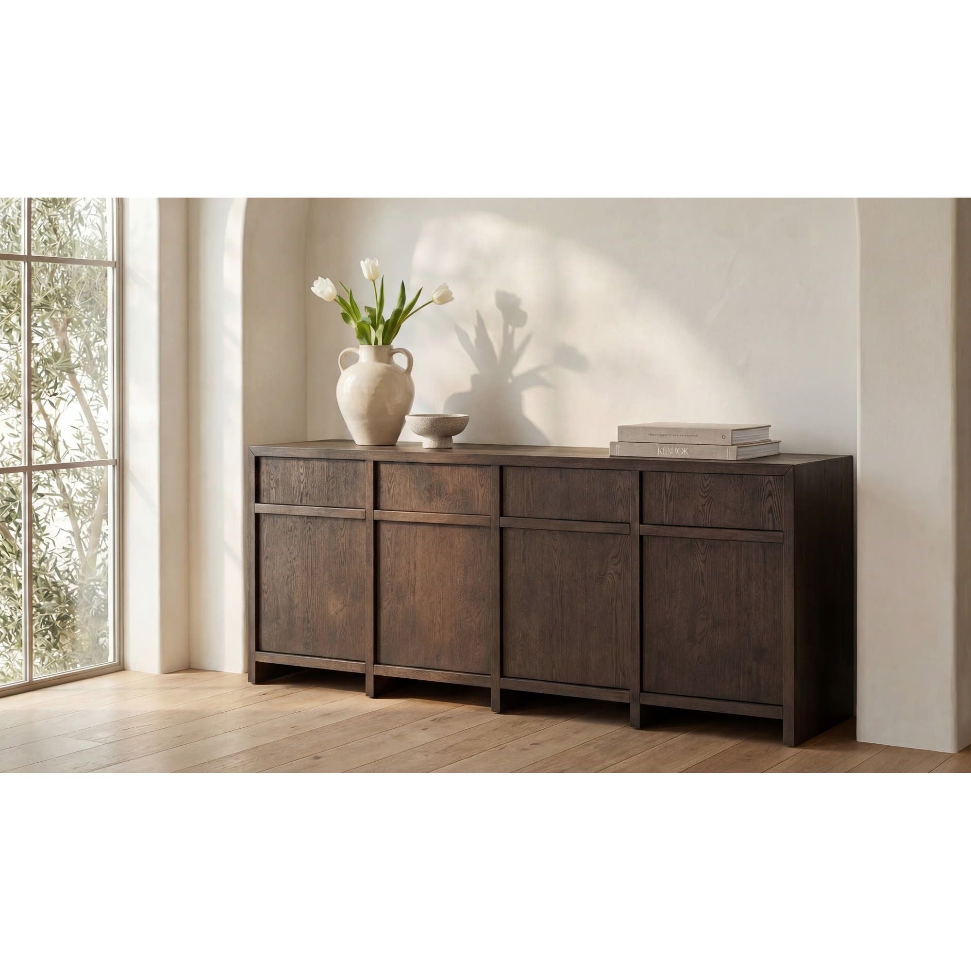 Bahut moderne en bois avec portes de rangement pour salle à manger et salon