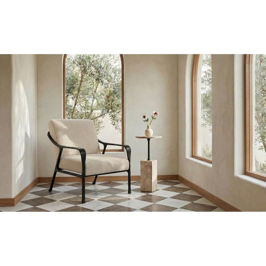 Fauteuil moderne en cuir et métal avec structure en bois pour salon