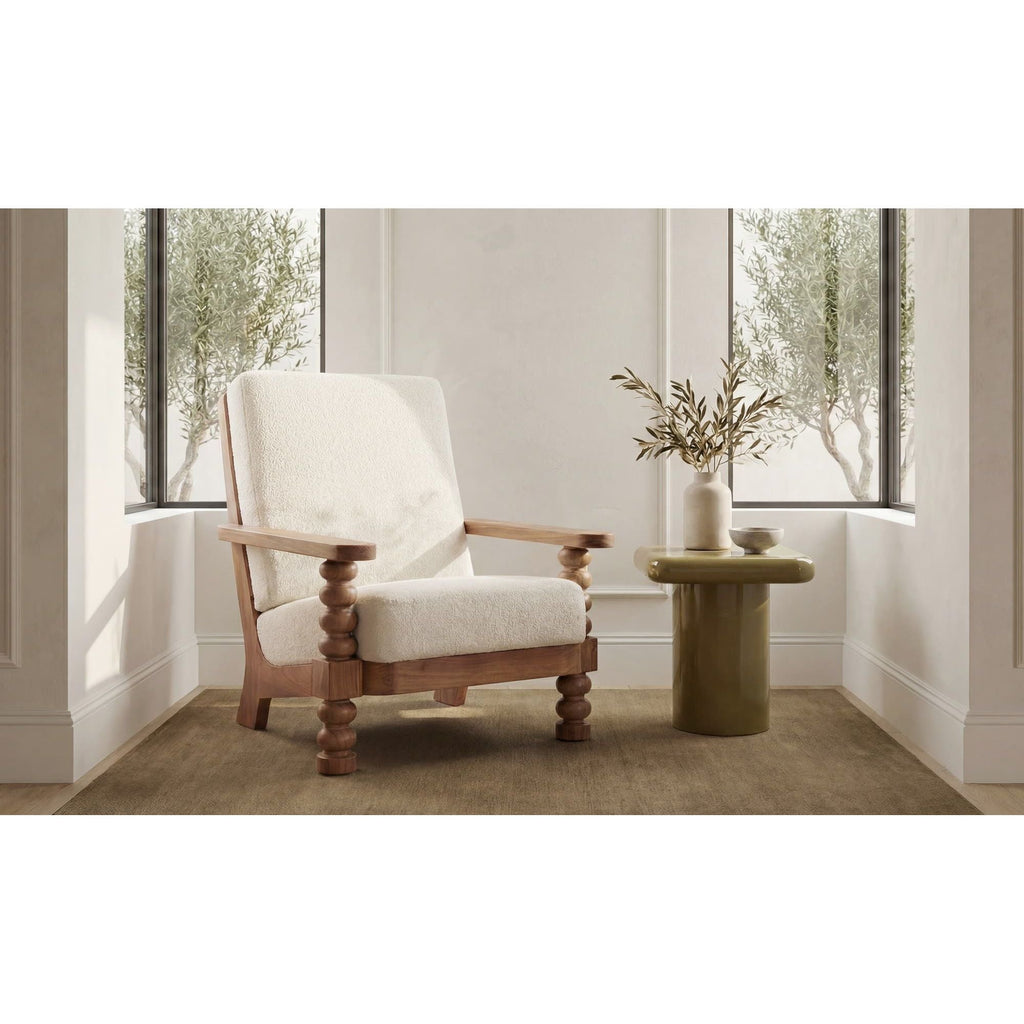 Fauteuil d'appoint moderne en bois et métal tapissé avec cadre épuré pour salon